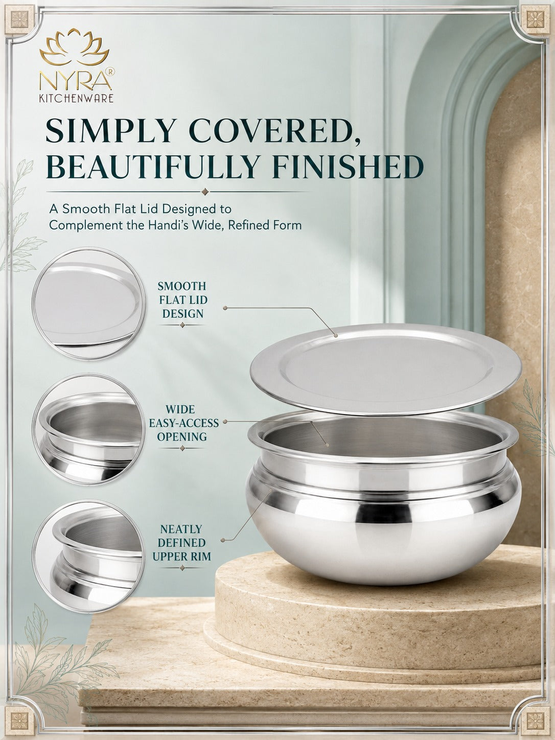 Aluminum Handi with Lid - Glossy Finish Cooking Pot - 4 Sizes