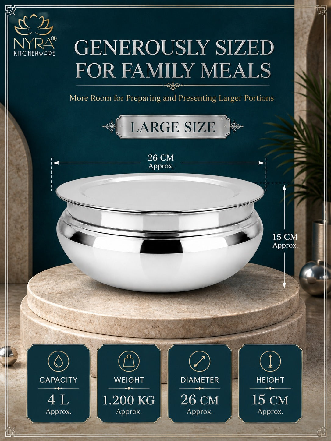 Aluminum Handi with Lid - Glossy Finish Cooking Pot - 4 Sizes
