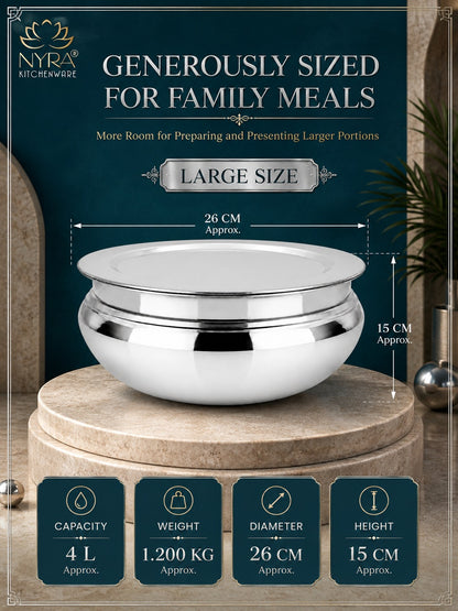 Aluminum Handi with Lid - Glossy Finish Cooking Pot - 4 Sizes