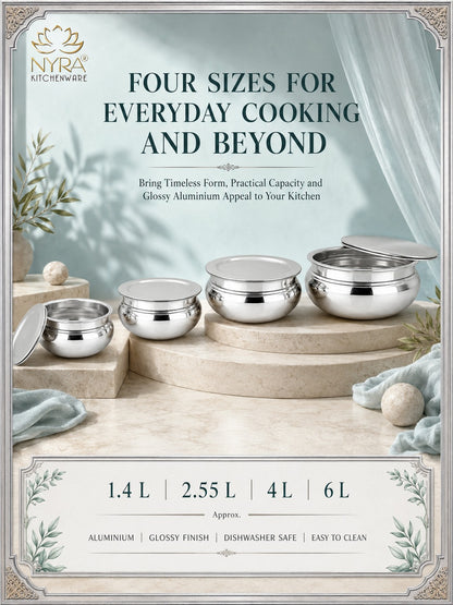 Aluminum Handi with Lid - Glossy Finish Cooking Pot - 4 Sizes