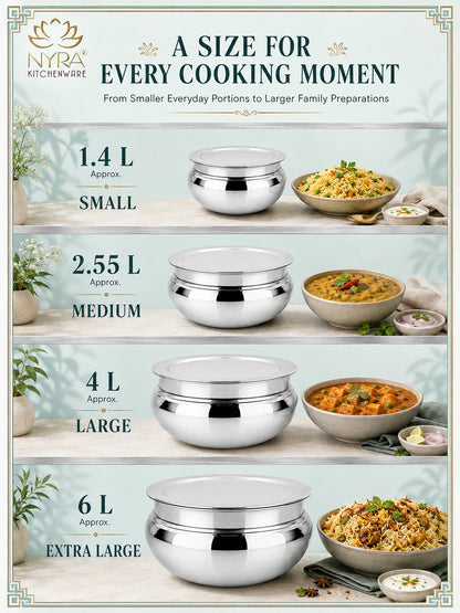 Aluminum Handi with Lid - Glossy Finish Cooking Pot - 4 Sizes