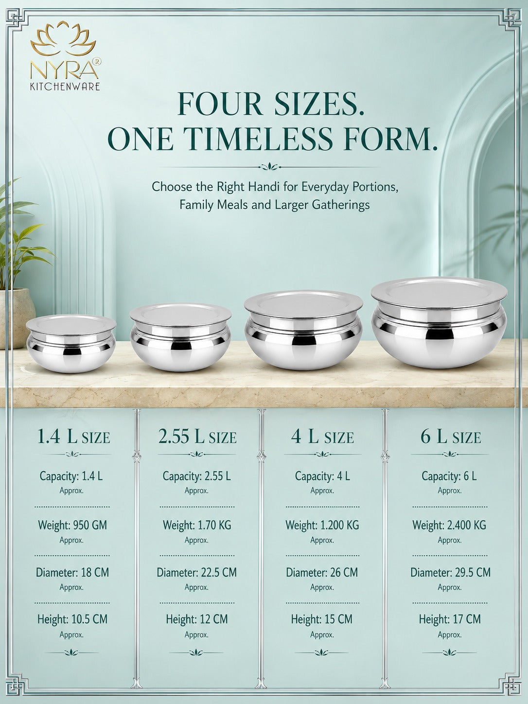Aluminum Handi with Lid - Glossy Finish Cooking Pot - 4 Sizes