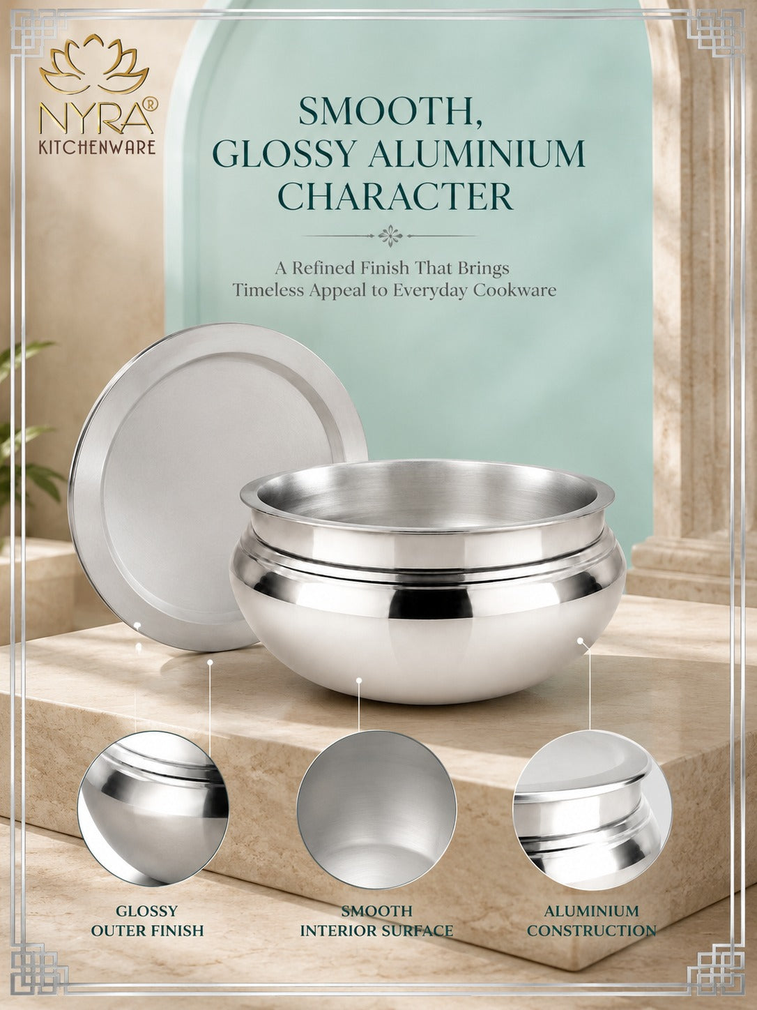 Aluminum Handi with Lid - Glossy Finish Cooking Pot - 4 Sizes