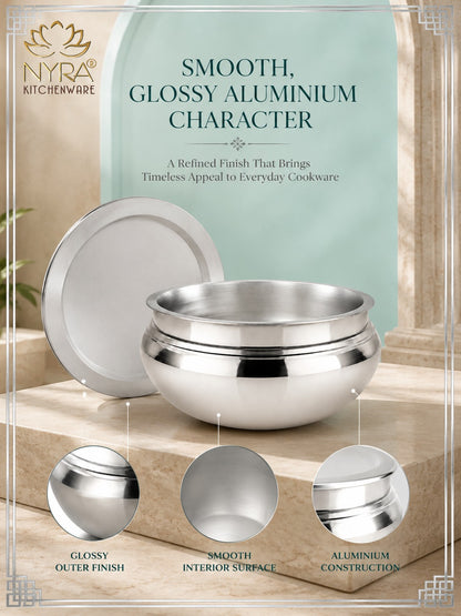Aluminum Handi with Lid - Glossy Finish Cooking Pot - 4 Sizes