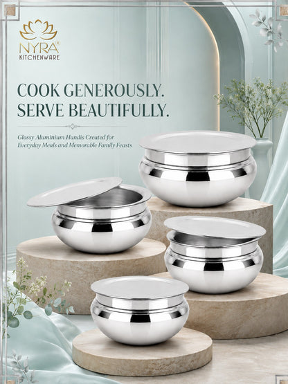 Aluminum Handi with Lid - Glossy Finish Cooking Pot - 4 Sizes