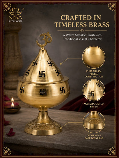 Pure Brass/Peetal Swastik Diya for Puja - 3 sizes
