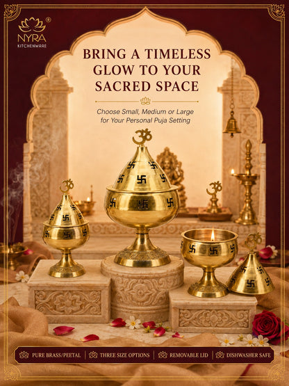 Pure Brass/Peetal Swastik Diya for Puja - 3 sizes