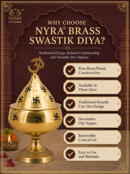 Pure Brass/Peetal Swastik Diya for Puja - 3 sizes