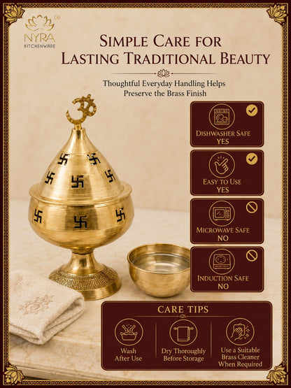 Pure Brass/Peetal Swastik Diya for Puja - 3 sizes