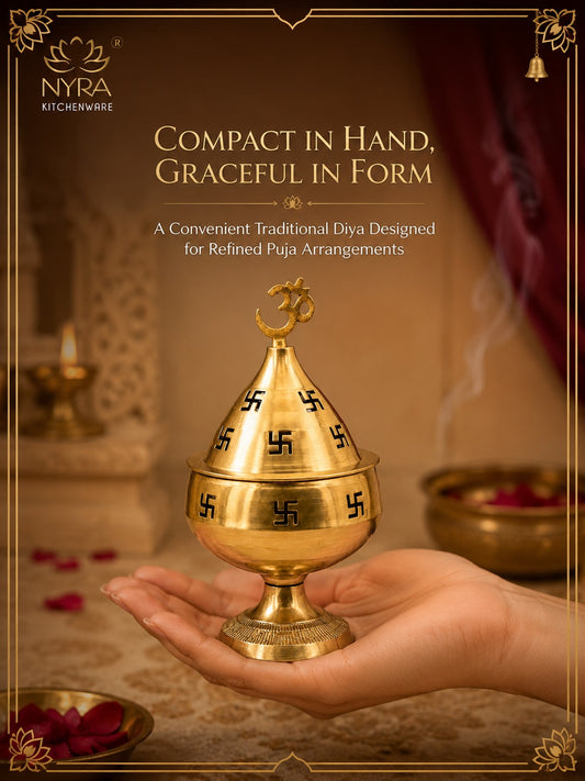 Pure Brass/Peetal Swastik Diya for Puja - 3 sizes