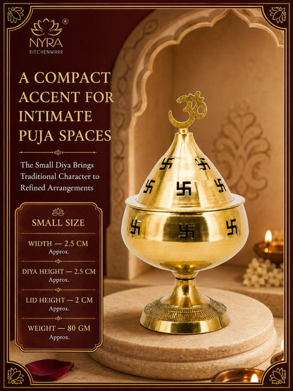 Pure Brass/Peetal Swastik Diya for Puja - 3 sizes