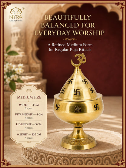 Pure Brass/Peetal Swastik Diya for Puja - 3 sizes
