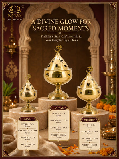 Pure Brass/Peetal Swastik Diya for Puja - 3 sizes