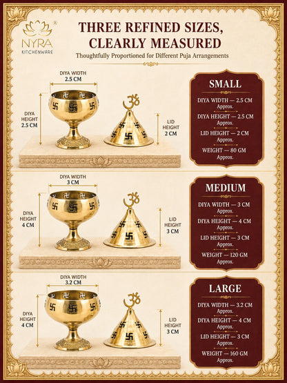 Pure Brass/Peetal Swastik Diya for Puja - 3 sizes