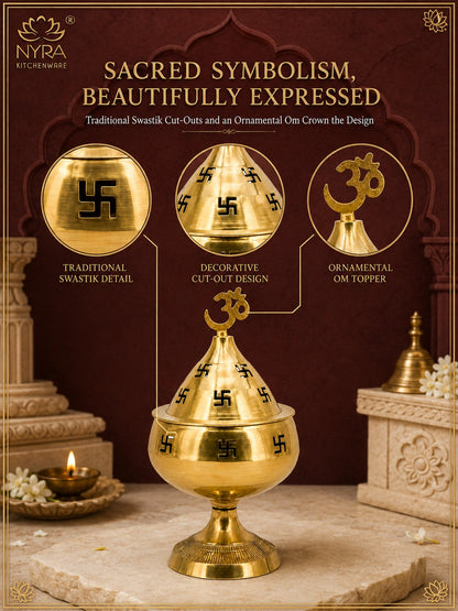 Pure Brass/Peetal Swastik Diya for Puja - 3 sizes