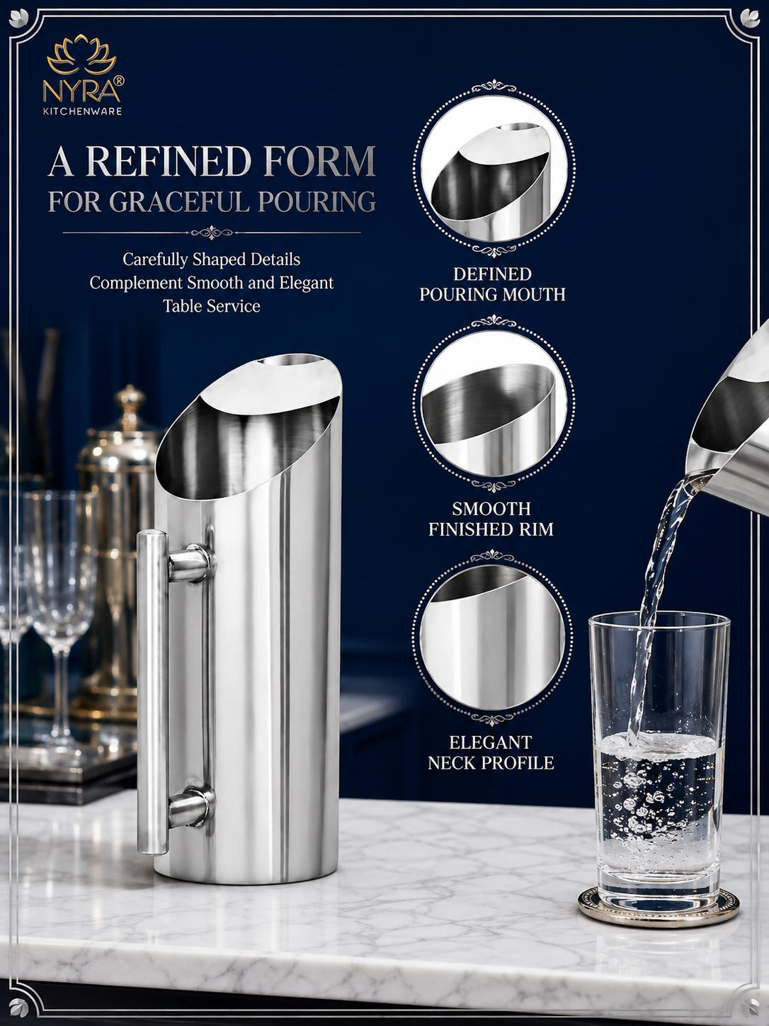 Premium Stainless Steel Hotel Pitcher | Elegant Water Jug with Sturdy Handle