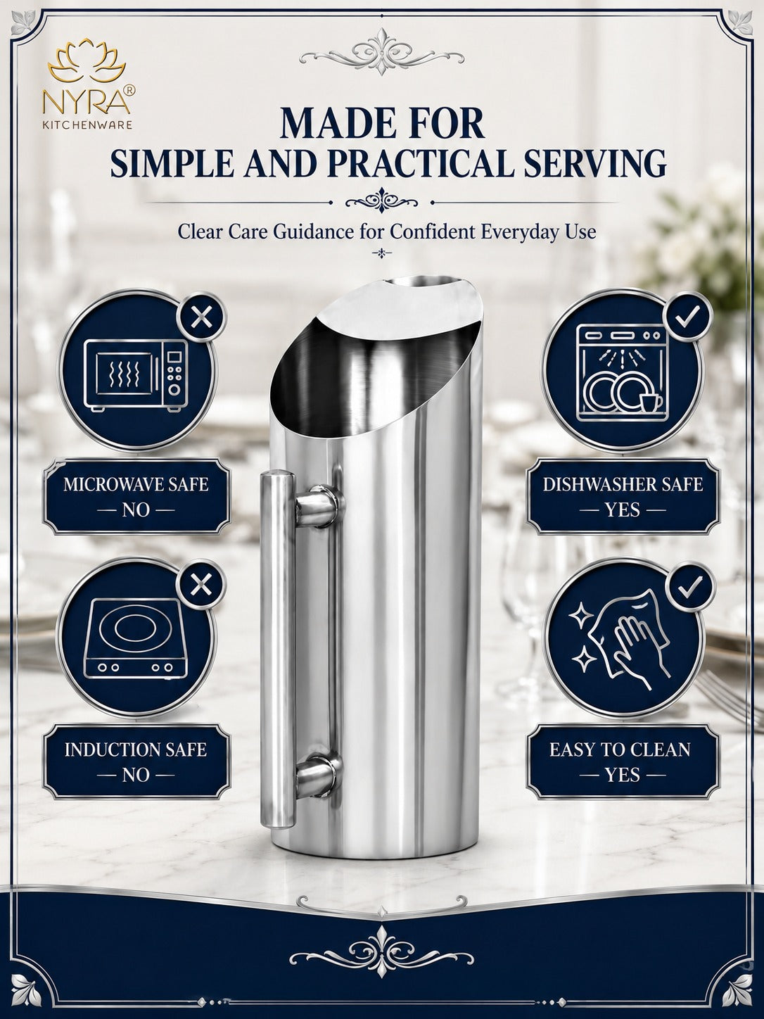 Premium Stainless Steel Hotel Pitcher | Elegant Water Jug with Sturdy Handle