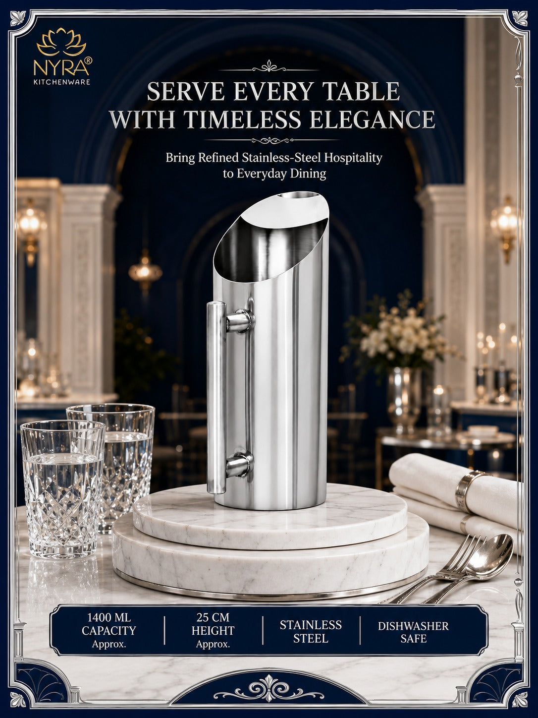 Premium Stainless Steel Hotel Pitcher | Elegant Water Jug with Sturdy Handle