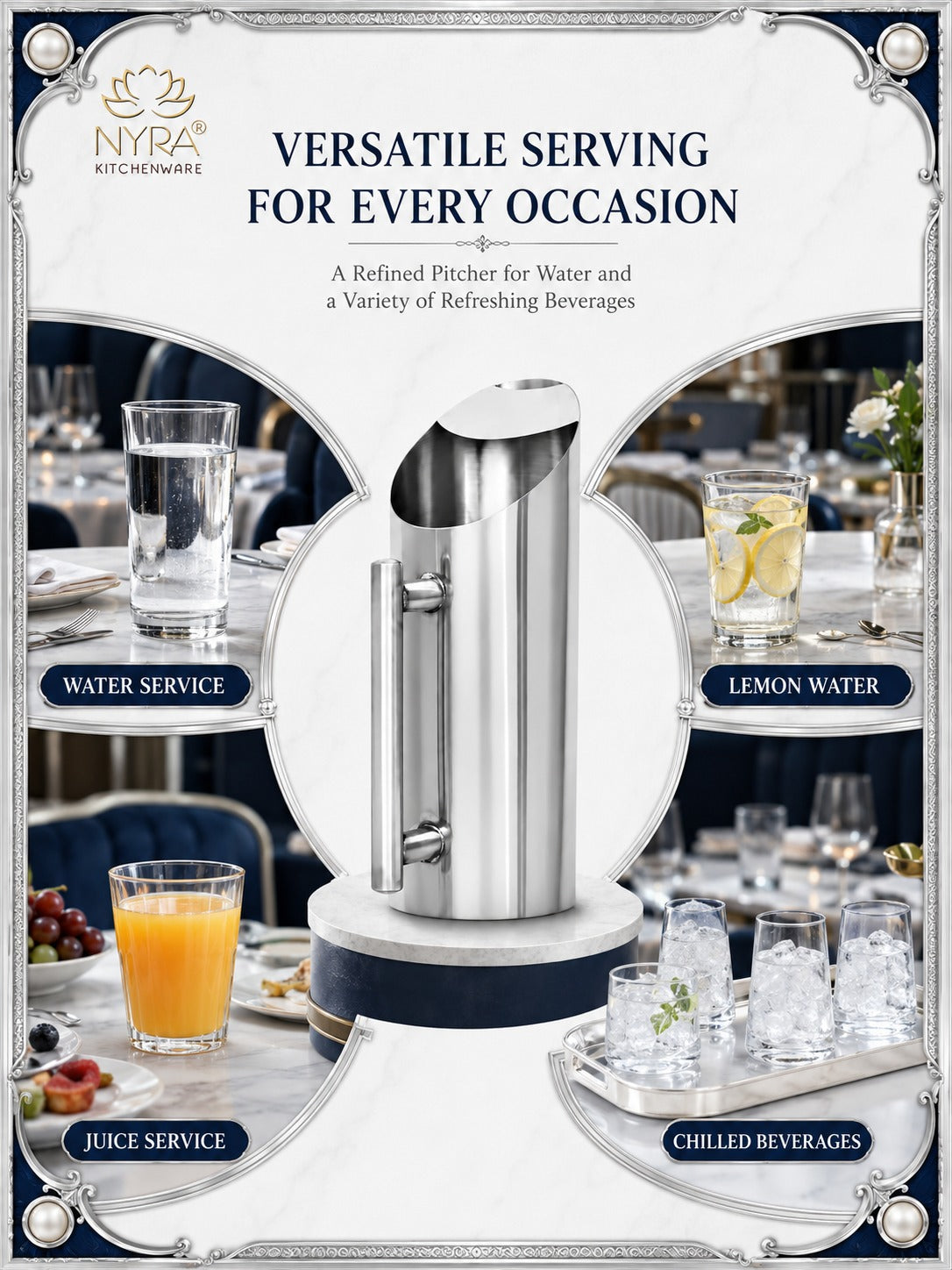 Premium Stainless Steel Hotel Pitcher | Elegant Water Jug with Sturdy Handle