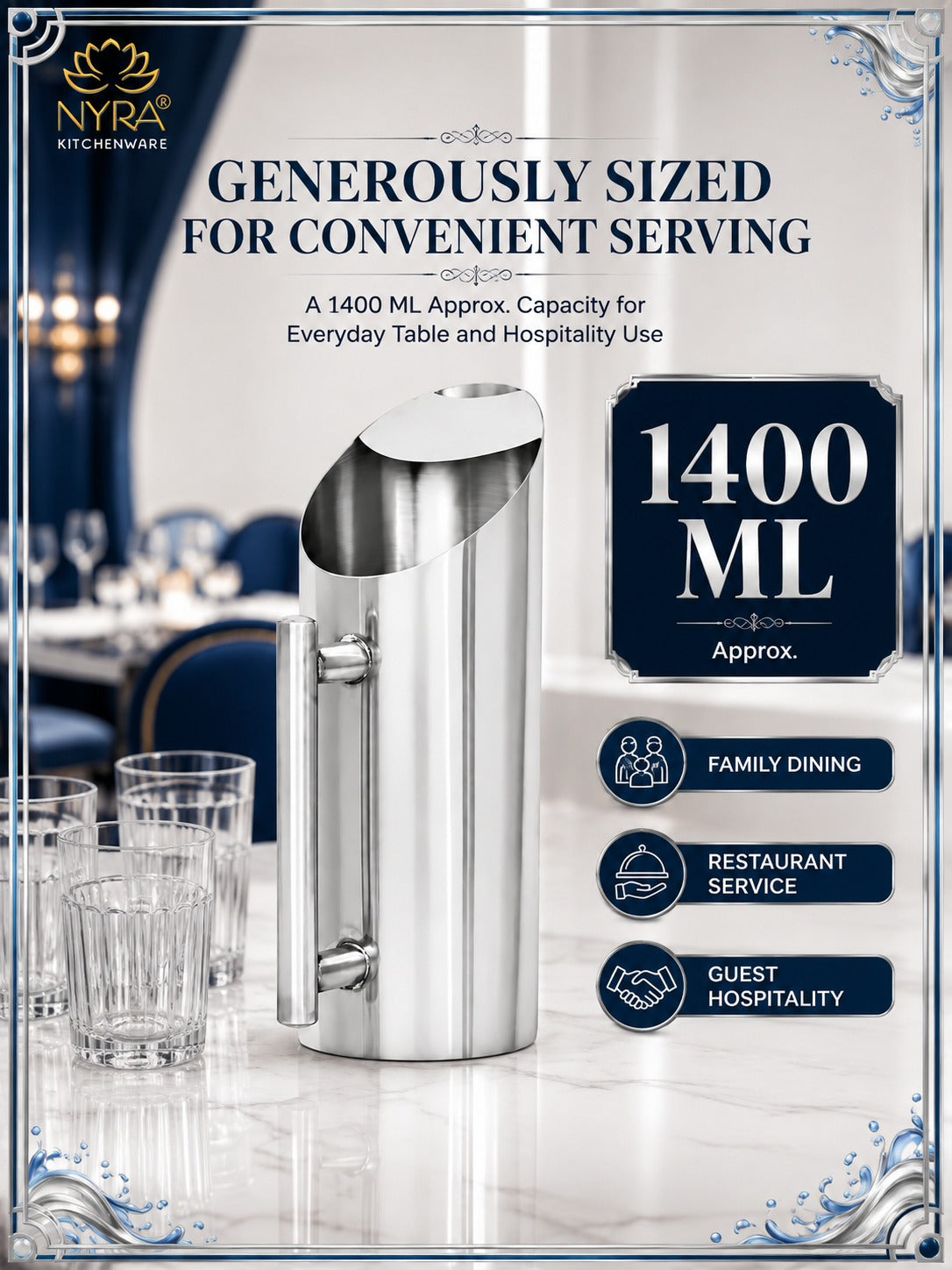 Premium Stainless Steel Hotel Pitcher | Elegant Water Jug with Sturdy Handle