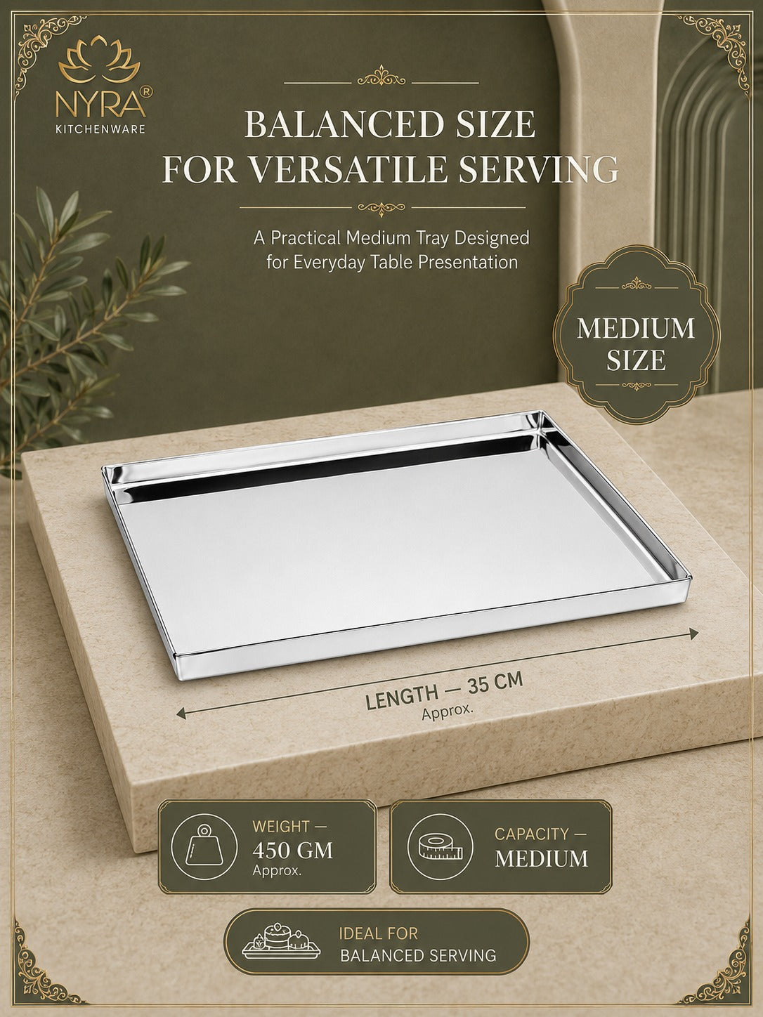 Stainless Steel Storing & Serving Tray for Sweet & Snacks – Durable, Rust-Resistant, Multipurpose Food Platter