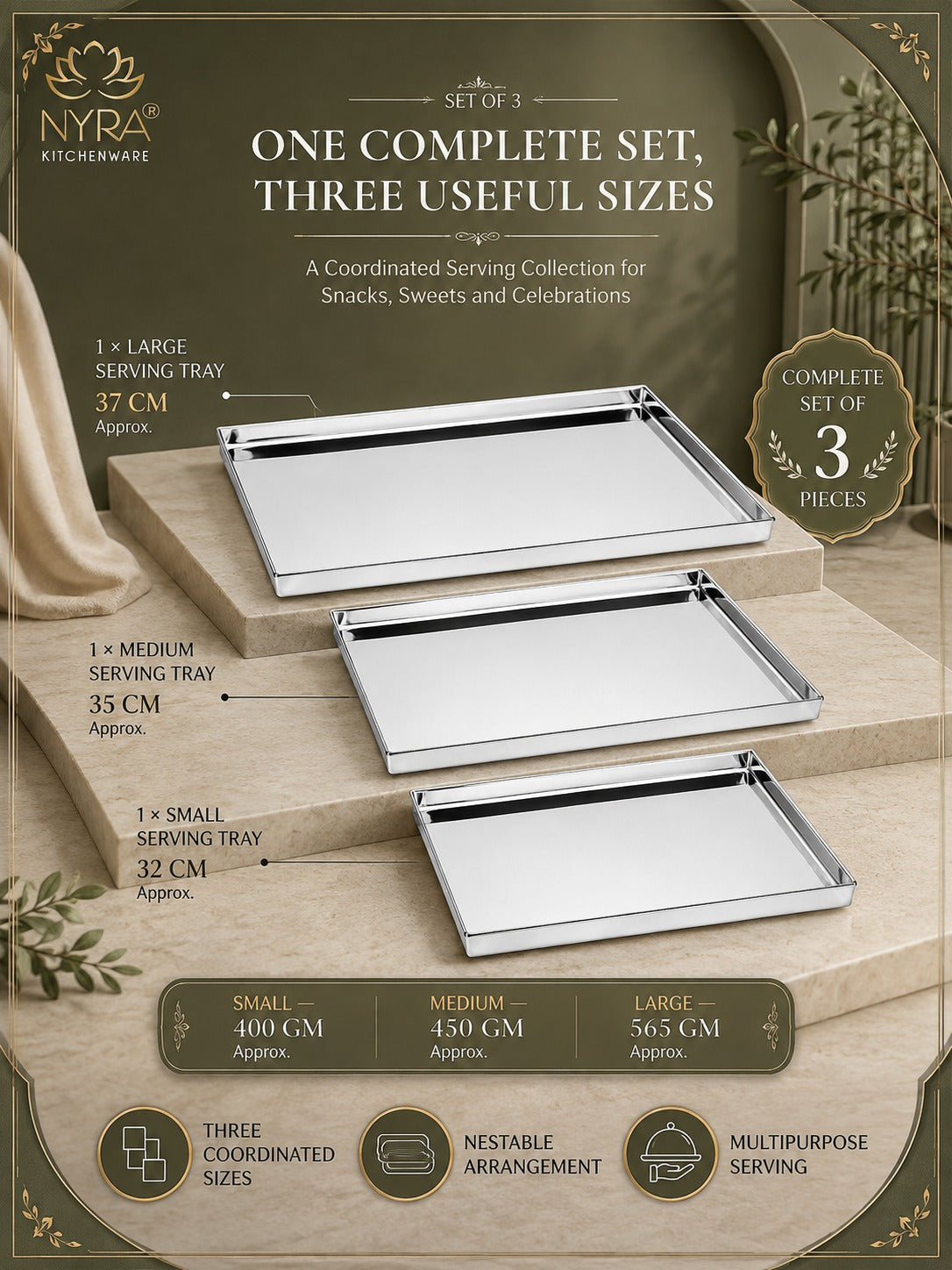 Stainless Steel Storing & Serving Tray for Sweet & Snacks – Durable, Rust-Resistant, Multipurpose Food Platter