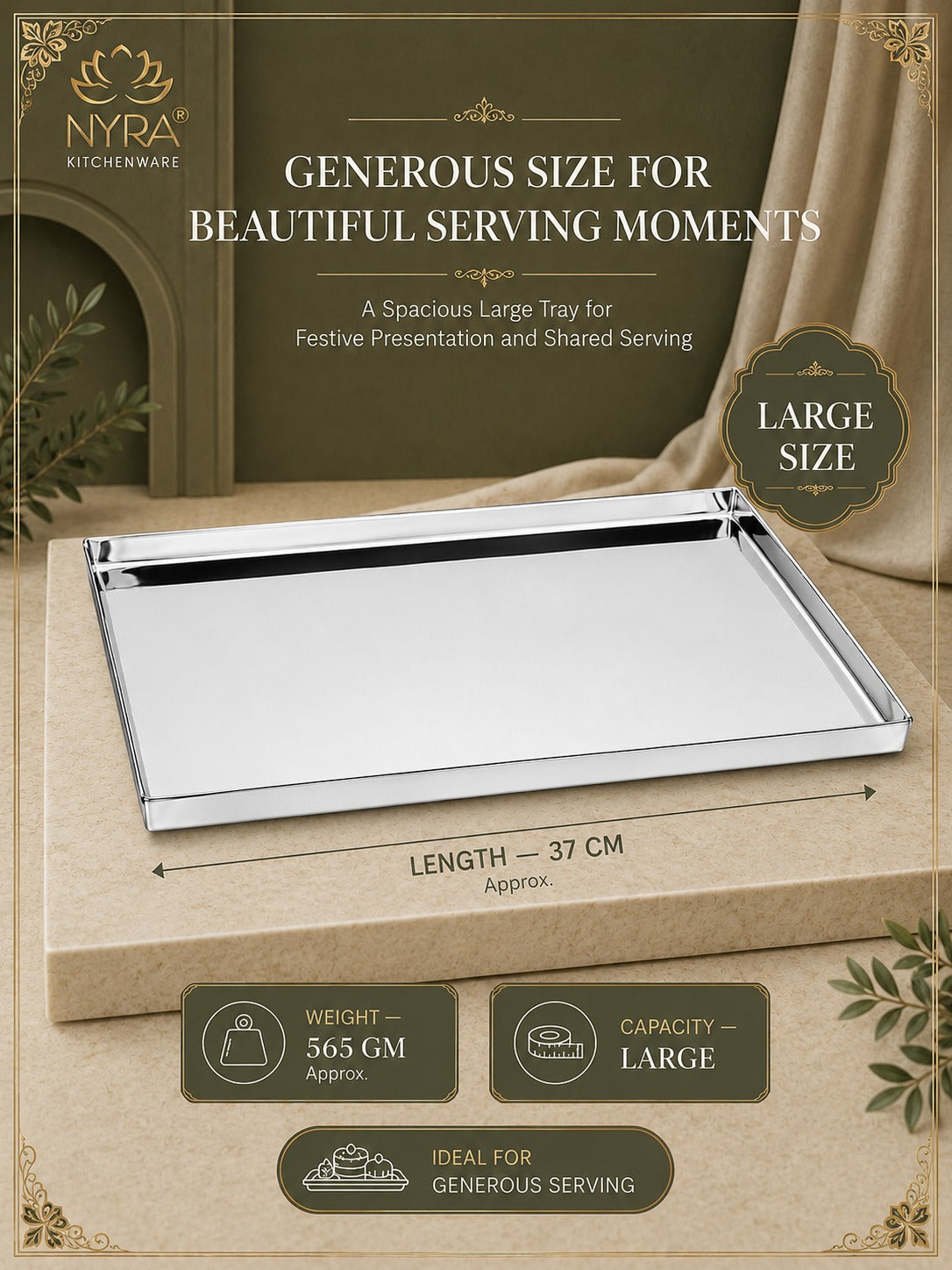 Stainless Steel Storing & Serving Tray for Sweet & Snacks – Durable, Rust-Resistant, Multipurpose Food Platter