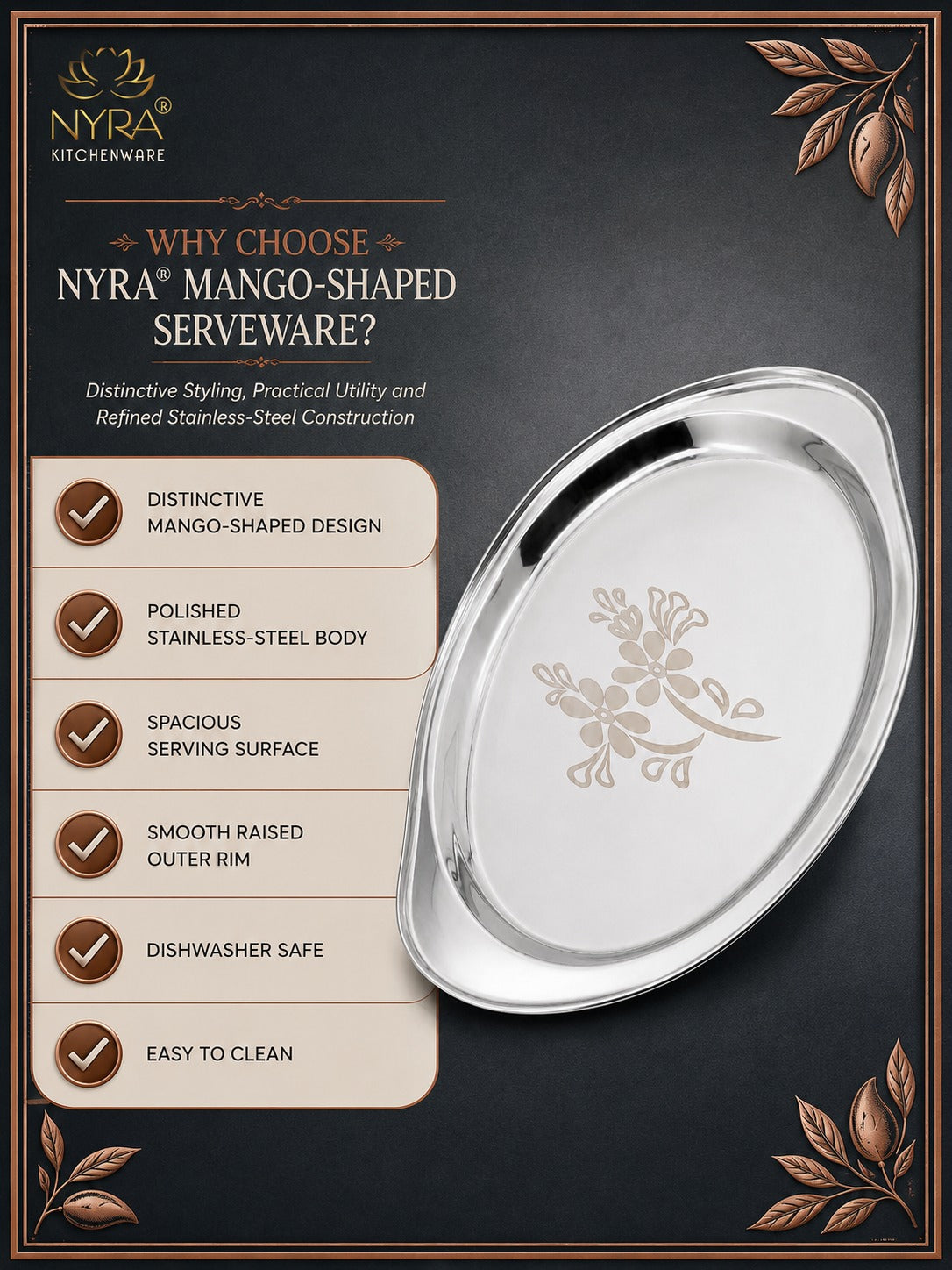 Stainless Steel Mango Shaped Serving Tray/Salver