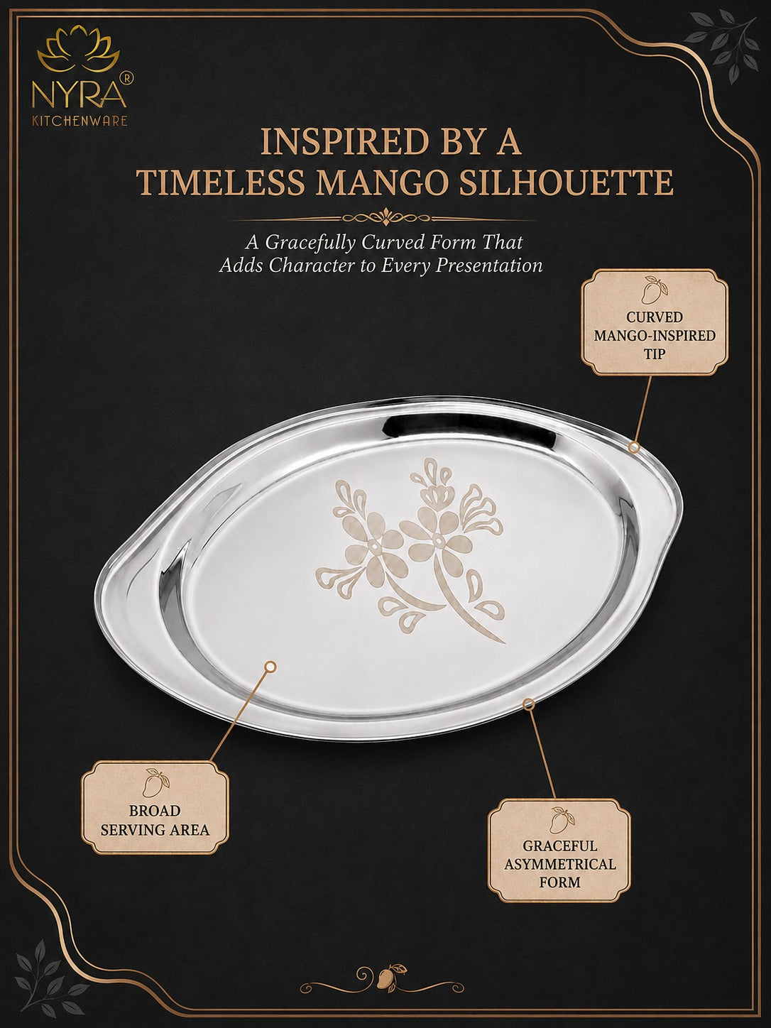 Stainless Steel Mango Shaped Serving Tray/Salver