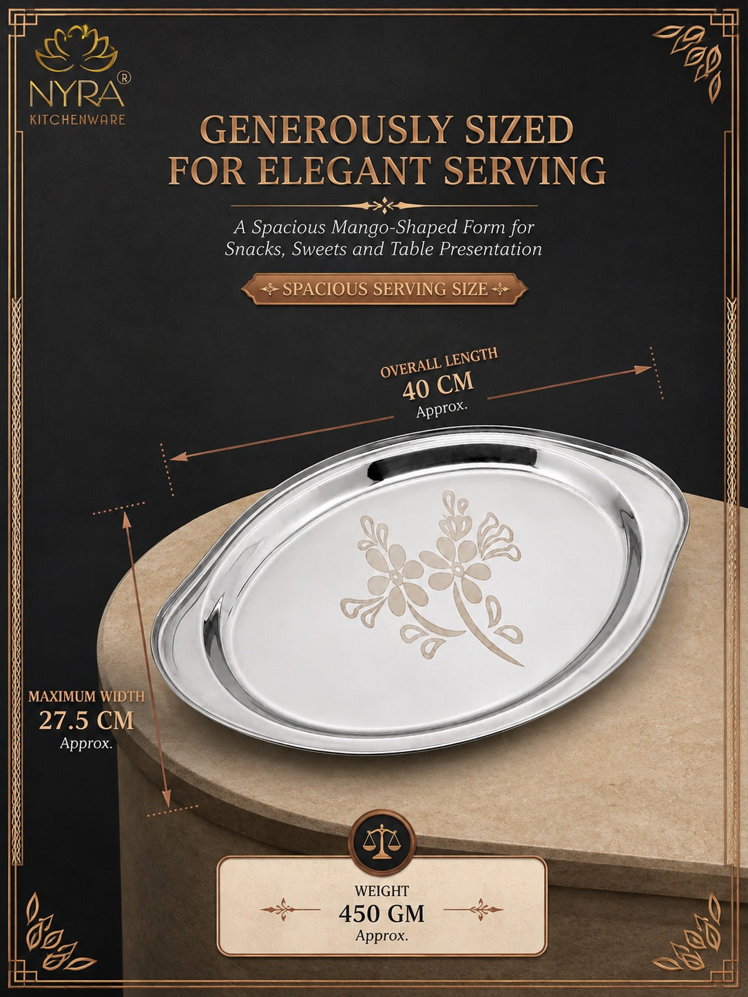 Stainless Steel Mango Shaped Serving Tray/Salver