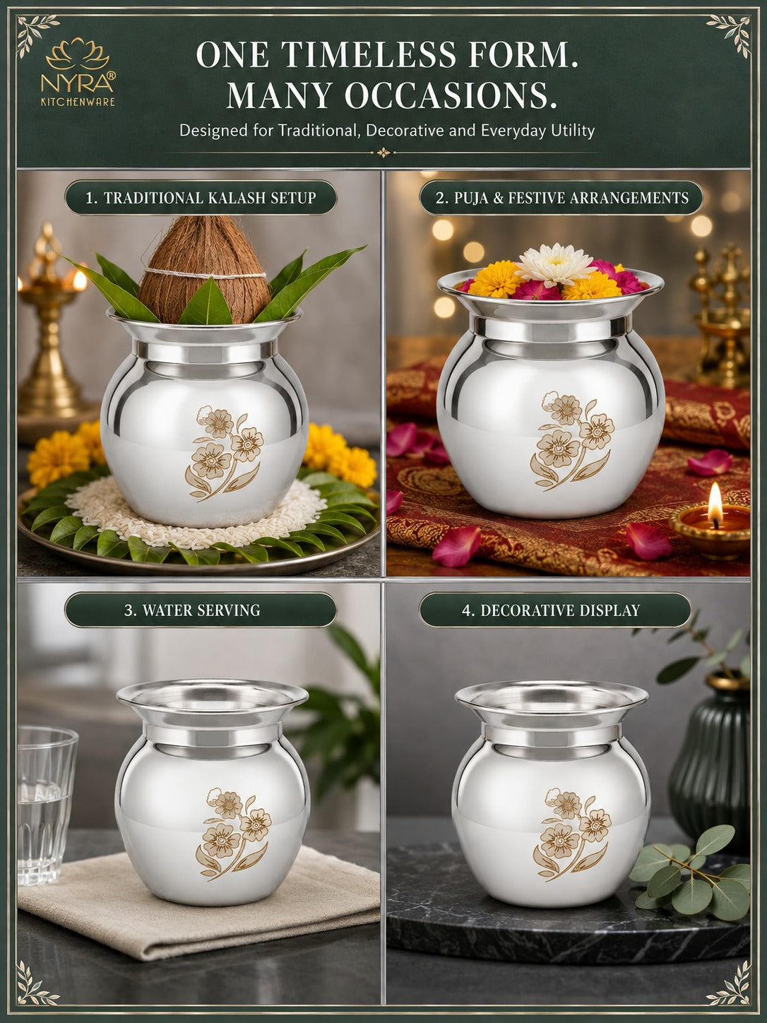 Stainless Steel water-storage Container/Lota | Steel Multipurpose Kalash - 1 Ltr.