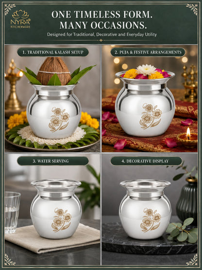 Stainless Steel water-storage Container/Lota | Steel Multipurpose Kalash - 1 Ltr.