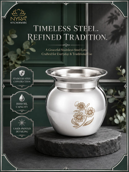 Stainless Steel water-storage Container/Lota | Steel Multipurpose Kalash - 1 Ltr.