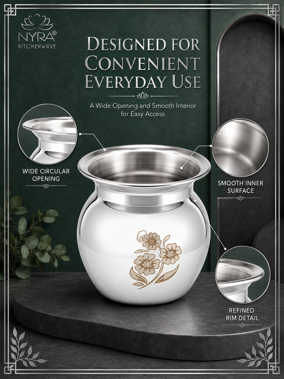 Stainless Steel water-storage Container/Lota | Steel Multipurpose Kalash - 1 Ltr.