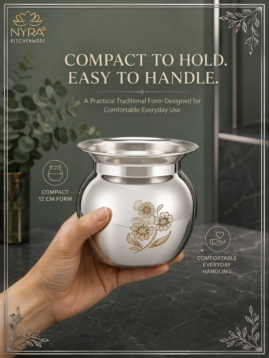 Stainless Steel water-storage Container/Lota | Steel Multipurpose Kalash - 1 Ltr.