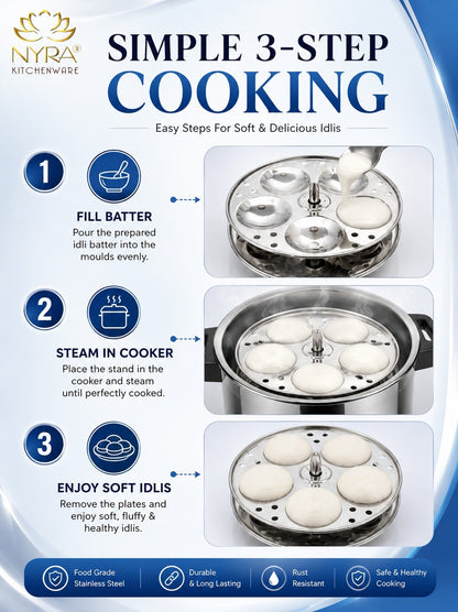Stainless Steel Small Idli Maker | Stainless Steel Idli Pot - 3 & 4 Plates (5 Idli Per Plate)