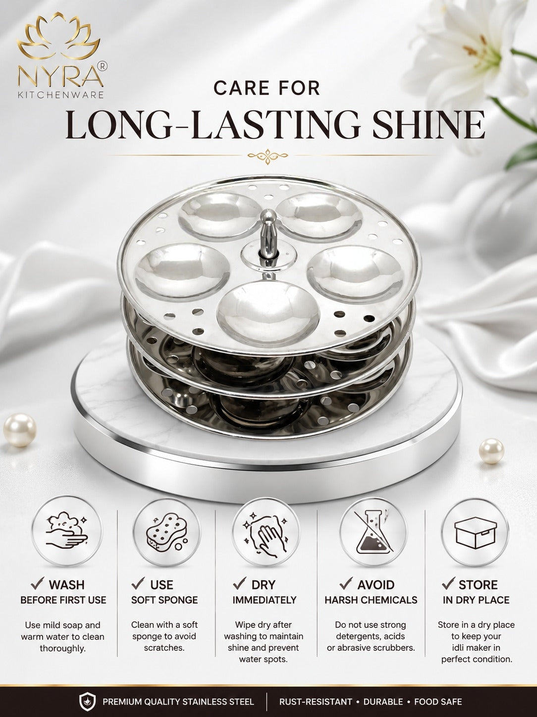 Stainless Steel Small Idli Maker | Stainless Steel Idli Pot - 3 & 4 Plates (5 Idli Per Plate)