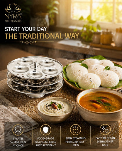 Stainless Steel Small Idli Maker | Stainless Steel Idli Pot - 3 & 4 Plates (5 Idli Per Plate)