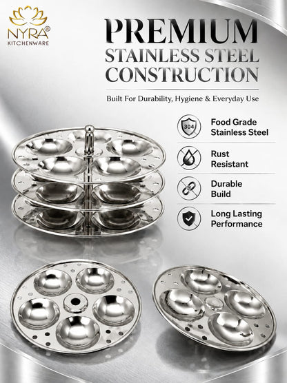 Stainless Steel Small Idli Maker | Stainless Steel Idli Pot - 3 & 4 Plates (5 Idli Per Plate)