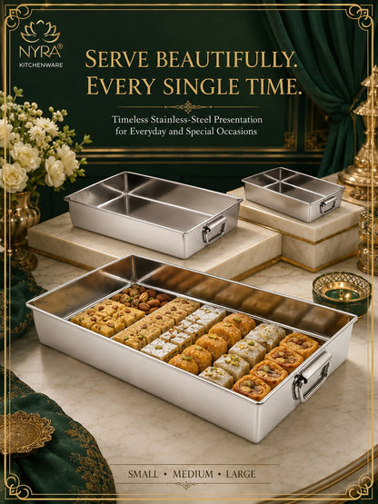 Stainless Steel Handle Serving Tray – Multipurpose Trays for Serving Sweets & Snacks