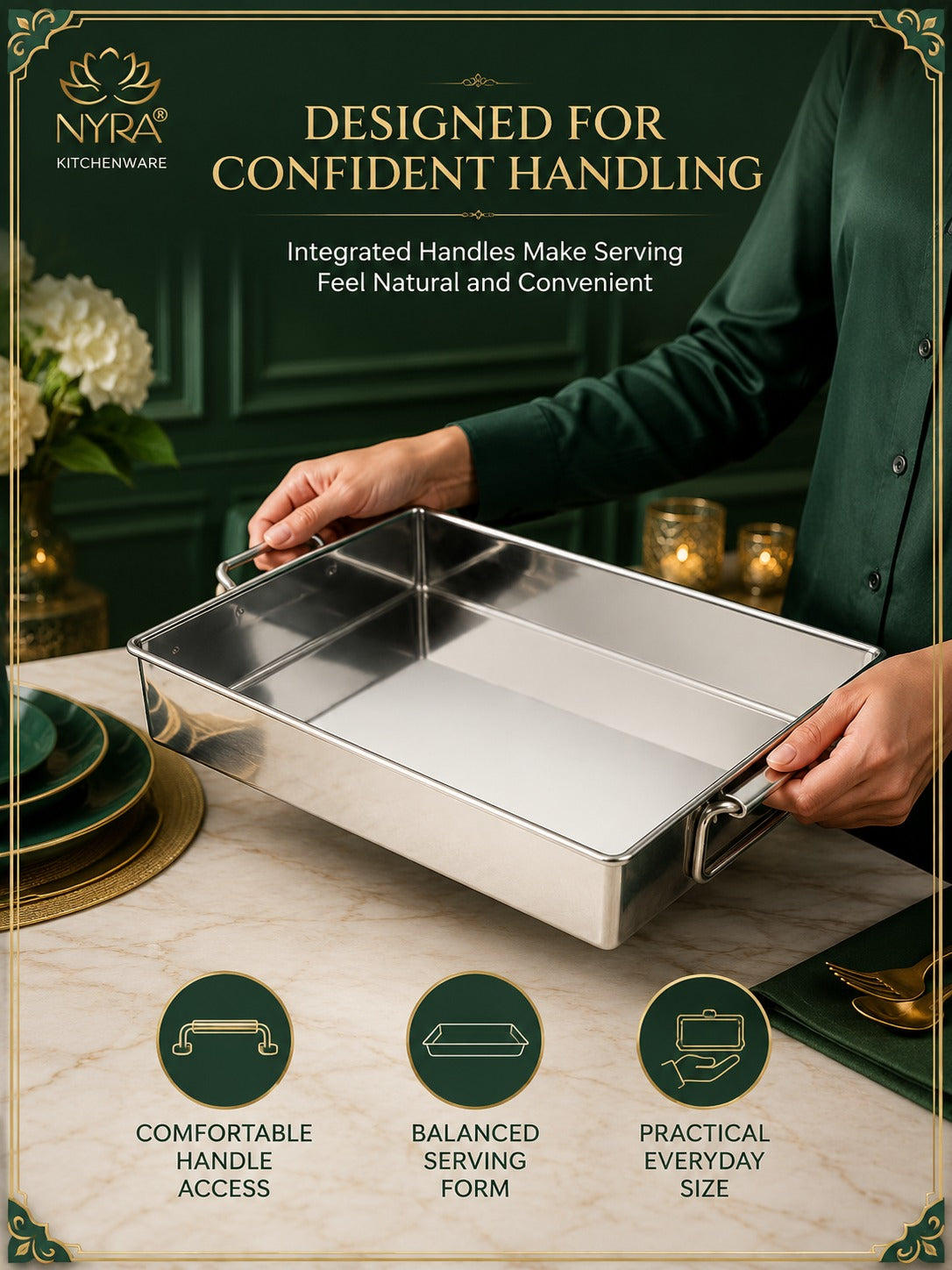 Stainless Steel Handle Serving Tray – Multipurpose Trays for Serving Sweets & Snacks