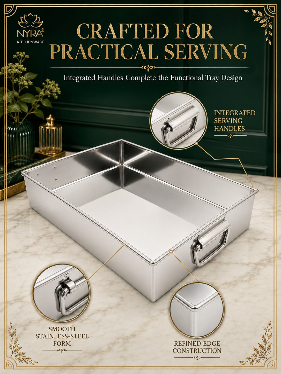 Stainless Steel Handle Serving Tray – Multipurpose Trays for Serving Sweets & Snacks