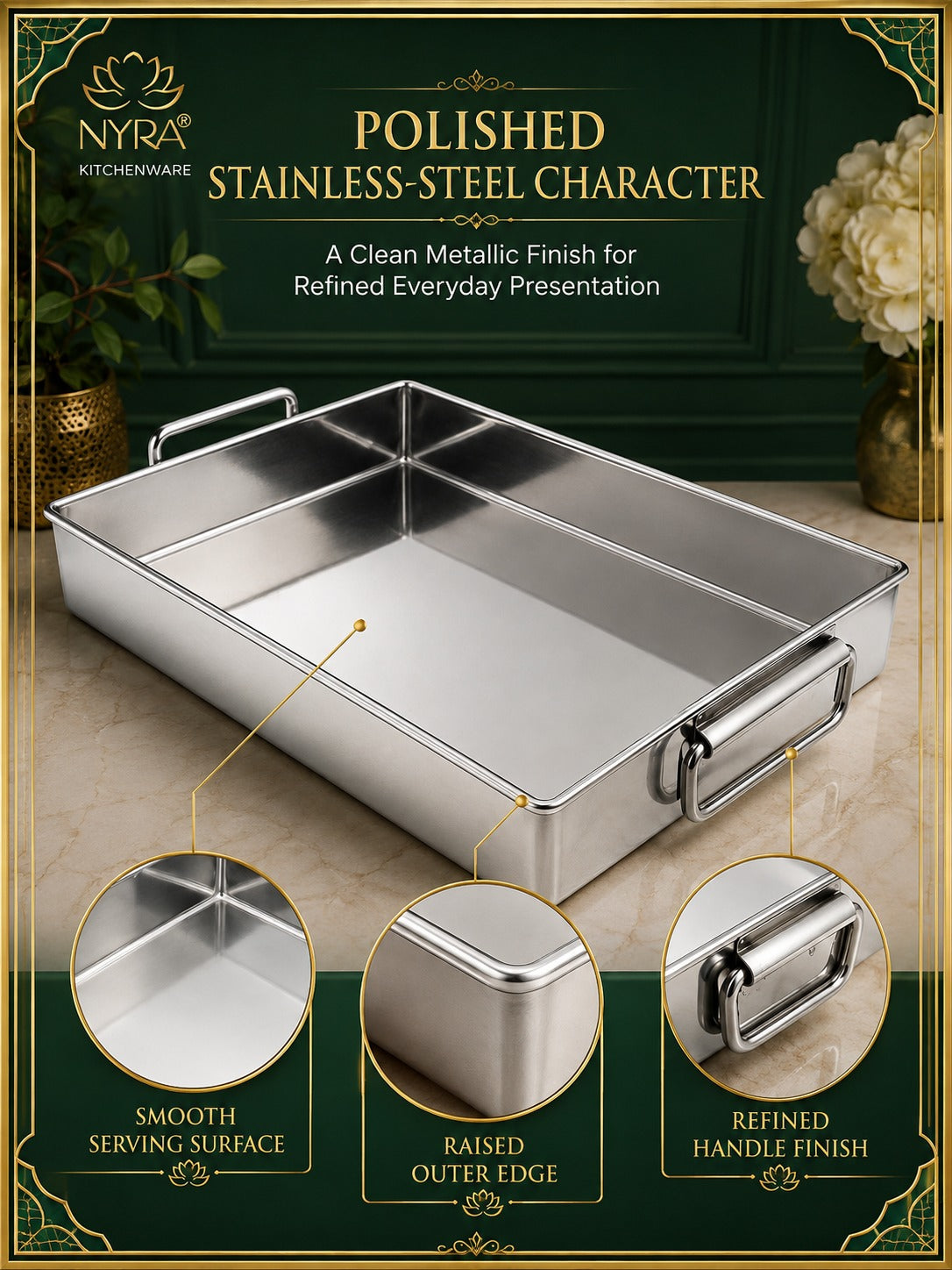 Stainless Steel Handle Serving Tray – Multipurpose Trays for Serving Sweets & Snacks