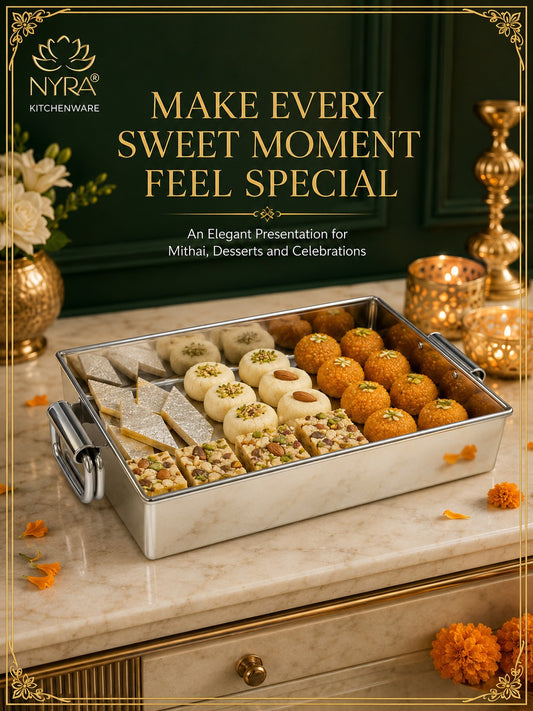 Stainless Steel Handle Serving Tray Set of 3 – Multipurpose Trays for Serving Sweets & Snacks