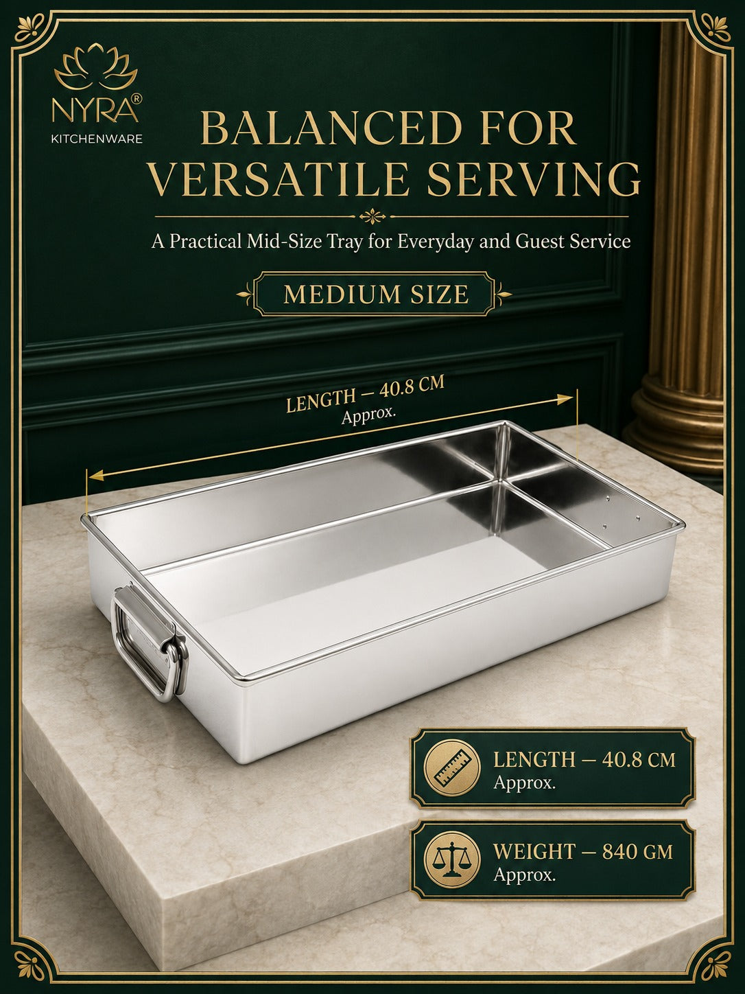 Stainless Steel Handle Serving Tray – Multipurpose Trays for Serving Sweets & Snacks