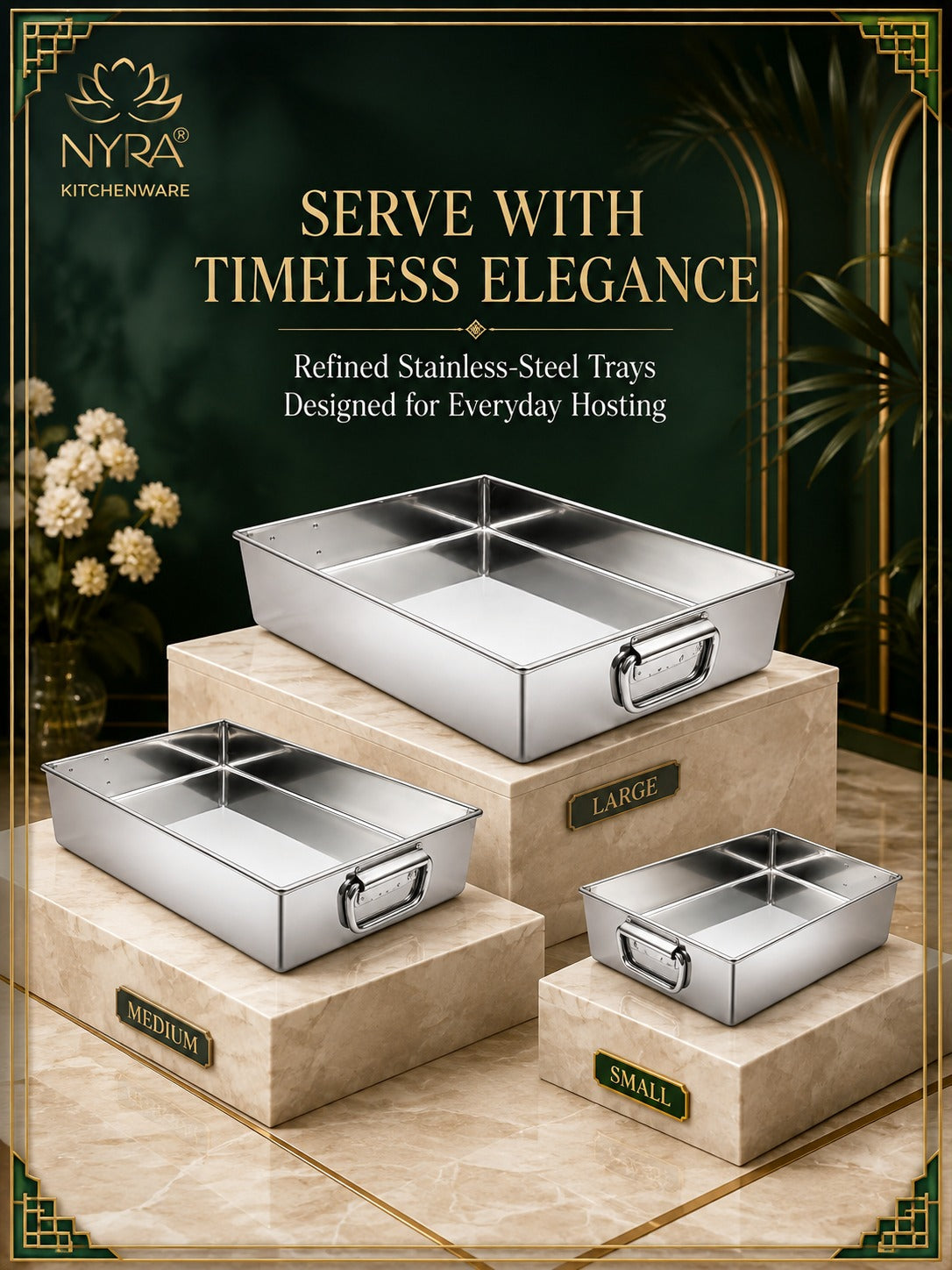 Stainless Steel Handle Serving Tray – Multipurpose Trays for Serving Sweets & Snacks