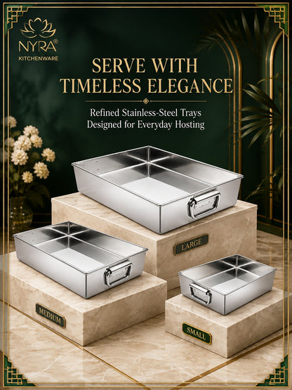 Stainless Steel Handle Serving Tray – Multipurpose Trays for Serving Sweets & Snacks
