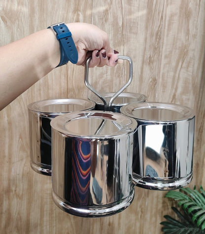 Stainless Steel Vegetable/Curry Holder (Chougadha) Serving Set with Lid & Serving Spoons | Glossy Mirror Finish Chaumukha | Multipurpose Buffet, Catering & Dining Serveware |