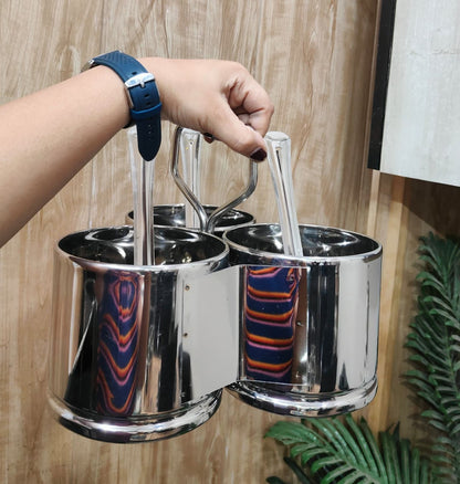 Stainless Steel Vegetable/Curry Holder (Chougadha) Serving Set with Lid & Serving Spoons | Glossy Mirror Finish Chaumukha | Multipurpose Buffet, Catering & Dining Serveware |