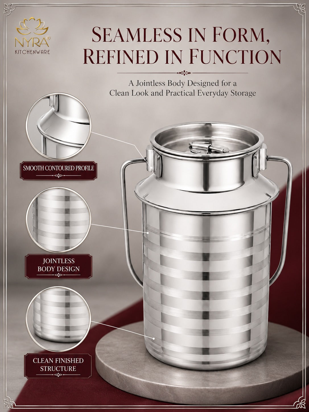 Stainless Steel Jointless Milk Can/Oil Can with Lid - Milk and Oil Storage Container/Balti